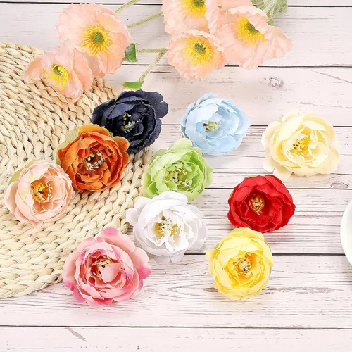 Vista 5 de PATIKIL Cabeza de flores artificiales, 15 cabezas de flores falsas, cabezas de peonía de seda a granel, flores de simulación para ramos de flores