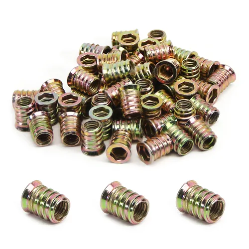 Vista 18 de MroMax 20 piezas de insertos de tuerca para muebles M6x10mm, acero al carbono, zincado, hexagonal interno, tornillo con brida, insertos de madera