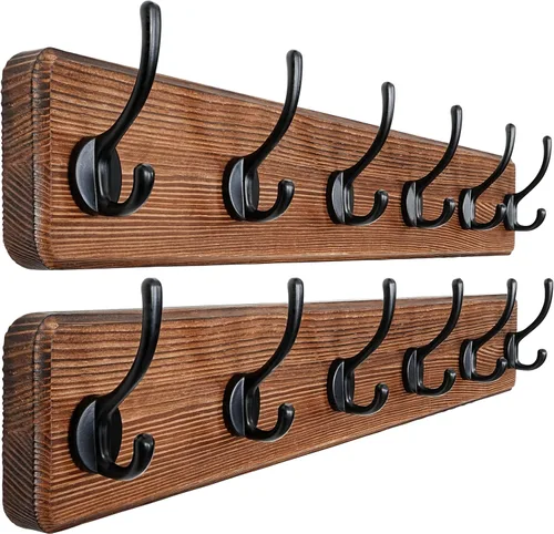 Vista 35 de Dseap Perchero de Pared: Moderno, Patentado, Resistente, 17.4" de Largo, Riel Colgador de Madera con 5 Ganchos Dobles para Abrigos de Invierno, Negro