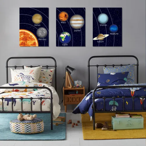 Vista 4 de KAIRNE Juego de 3 pinturas artísticas enmarcadas para habitación espacial de niños (12 x 16 pulgadas), imágenes de planetas, sistema solar, póster