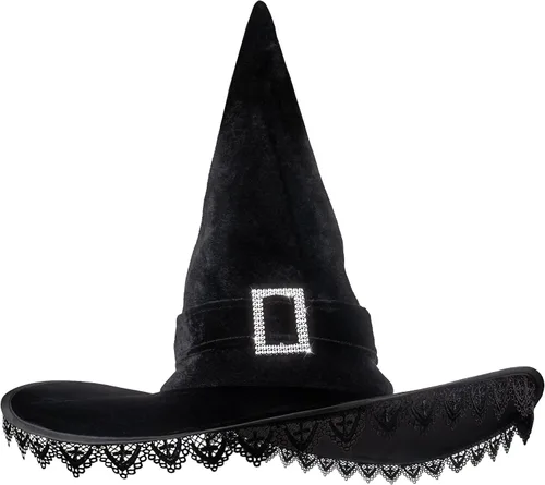Vista 6 de JUSTOTRY Witch Hat for Women - Halloween Women Costume Black Franja negra