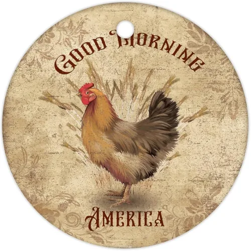 Vista 4 de Good Morning America Rooster Christmas Ceramic Ornament Country Life Good Morning Cock Chicken Rooster Holiday Present Personalized Christmas
