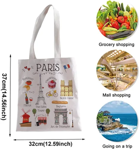 Vista 3 de XYANFA Bolsa de compras París, regalos para amantes de los viajes de Francia, bolsa de vocación