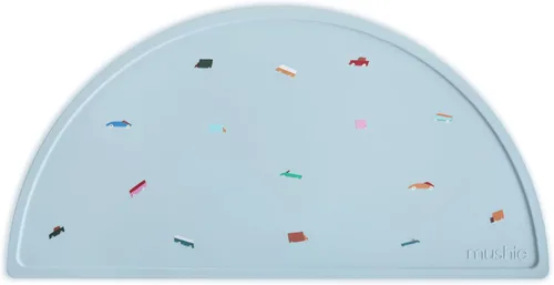 Vista 10 de mushie Mantel individual de silicona para niños, diseño antideslizante sin BPA (margarita negra)