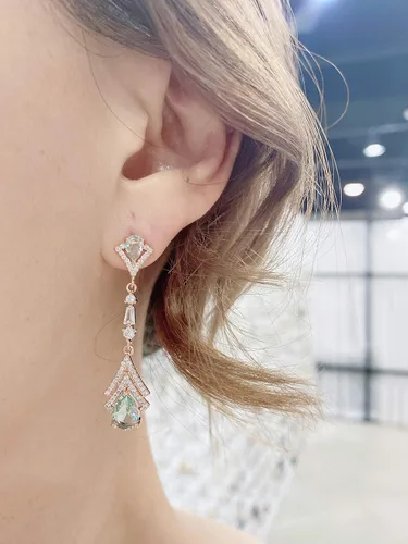 Vista 7 de Cconcept8 - Aretes largos hipoalergénicos y sin Nikel con zircornia, poste de plata de ley 925 para wamen
