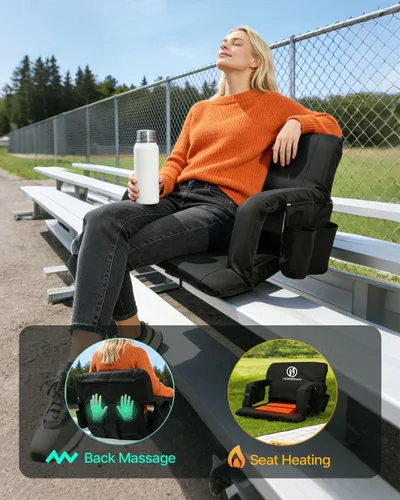 Vista 2 de HOPERAN Massage Heated Stadium Seats for Bleachers, Dual Control, Portable