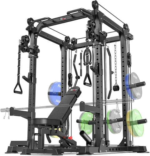 Vista 19 de Power Rack Power Cage Rack multifunción para sentadillas con sistema cruzado de cable seleccionable más accesorio de entrenamiento para garaje