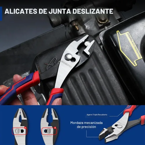 Vista 6 de WORKPRO Herramienta de alicates de junta deslizante de 6 pulgadas, agarre suave grande, acabado para prevención de óxido, mandíbula dentada de 3