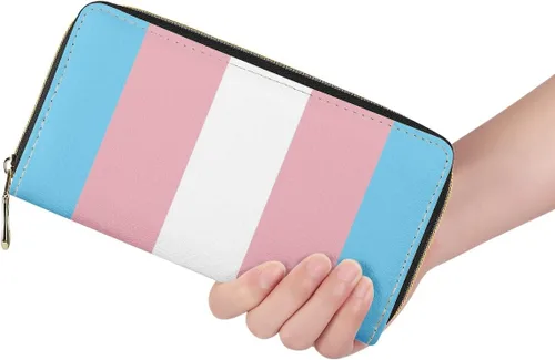 Vista 2 de Cartera larga para mujer, monedero con cremallera, cartera de cuero, Bandera del orgullo transgénero, Gótico