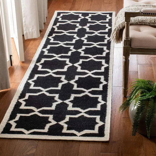 Vista 15 de SAFAVIEH Dhurries Collection DHU549L - Alfombra de lana de tejido plano hecha a mano de 2 pies 6 pulgadas x 6 pies, color negro/marfil