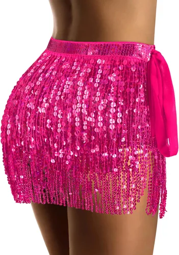 Vista 2 de Falda de lentejuelas, falda brillante, falda de danza del vientre, falda con brillantina, falda brillante de lentejuelas, falda de borla con flecos