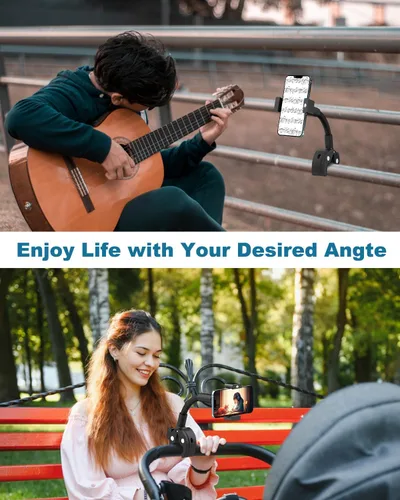 Vista 2 de Soporte de teléfono para bicicleta estática reclinada, se adapta a teléfonos inteligentes de 4 a 7 pulgadas Durable aluminum arm with a secure
