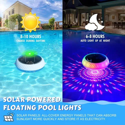 Vista 3 de Goallim Luces Solares Flotantes para Piscina, 7.6 Pulgadas RGB Superior e Inferior que Cambian de Color, Luces Solares para Piscina que Flotan