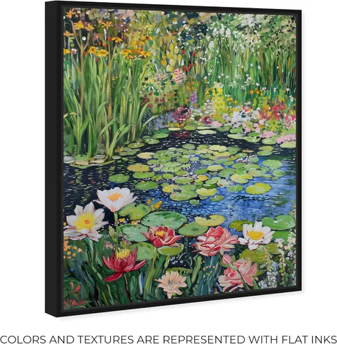 Vista 2 de Art Remedy Impresionista estanque enmarcado impresionismo, arte de pared en lienzo de 1 pieza, arte inspirado en Monet y Van Gogh, 17 x 21 pulgadas