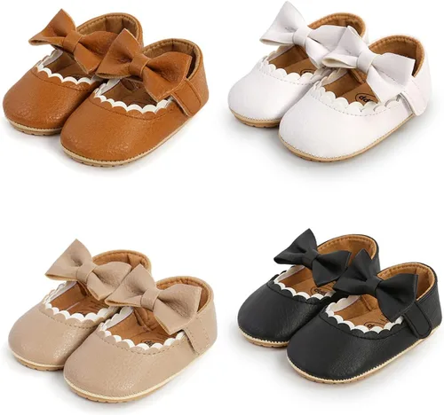 Vista 5 de LAFEGEN Zapatos planos Mary Jane para bebés y niñas con Bownot, suela suave, suela suave, piel sintética, recién nacidos, para primeros pasos