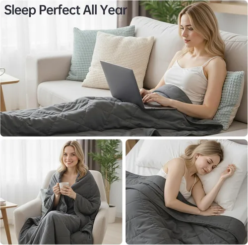 Vista 4 de HCOIW Mantas con peso para adultos, 5 libras, 41 x 60 pulgadas, manta pesada tamaño Queen para dormir, lavable a máquina, manta refrescante suave