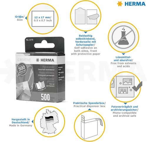 Vista 7 de HERMA 9370 Photo Tapes, Pack of 20,000 Double-Sided Self-Adhesive Tapes for Albums, Scrapbooks, Guest Books, Adhesive Pads in Dispenser Box, White