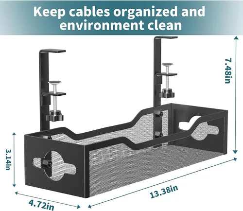 Vista 7 de Bandeja de organización de cables para debajo del escritorio, sin taladros, organización de cables de malla metálica debajo del escritorio