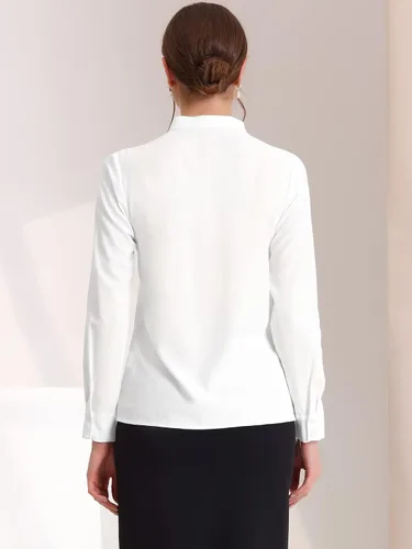 Vista 4 de Allegra K Blusa de trabajo elegante con cuello alto falso plisado para mujer
