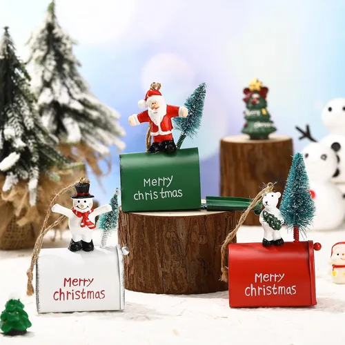 Vista 7 de Soaoo 3 piezas de mini buzón de correo adornos para árbol de Navidad, divertidos soportes para dinero, adornos de letras a Santa buzón de Navidad