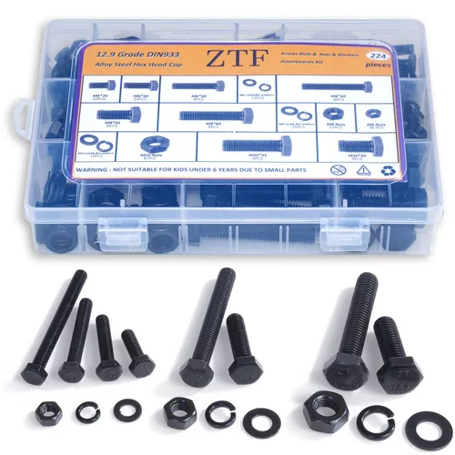 Vista 10 de ZTF SAE Grado 8 Kit de Surtido de Pernos y Tuercas, Juego de Surtido de Tornillos y Pernos Hexagonales de Servicio Pesado, 12 Tamaños Comunes