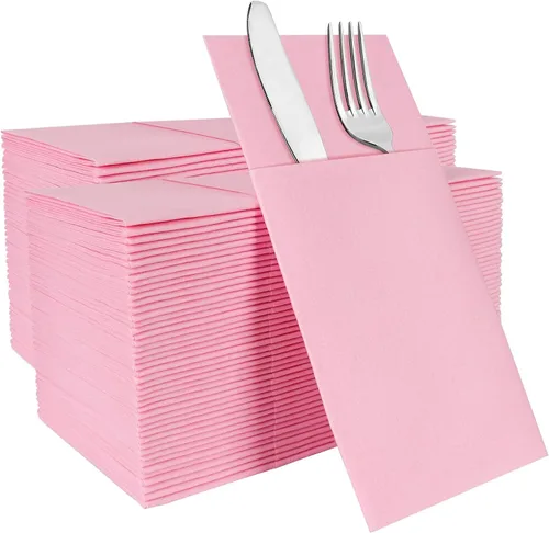 Vista 14 de Servilletas negras desechables con sensación de lino con bolsillo integrado para cubiertos, preplegadas para cuchillos y tenedores, servilletas