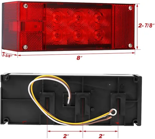 Vista 2 de CZC AUTO 2 luces LED sumergibles de bajo perfil rectangular para remolque, luces LED de remolque con 4 tiras reflectantes, kit de luces de marcha