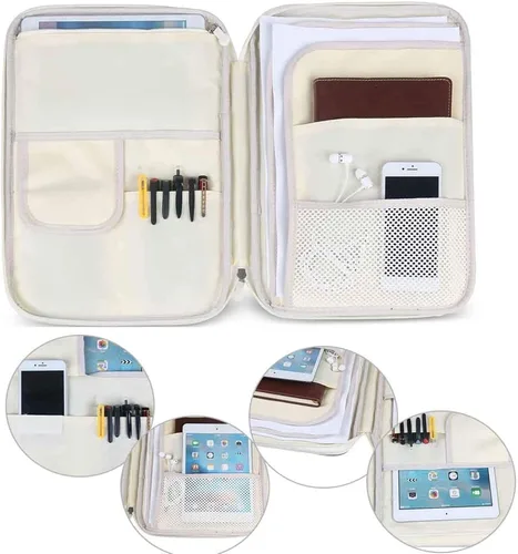 Vista 4 de JAKAGO - Carpeta de viaje A4 multifuncional con organizador de documentos con cremallera para suministros de oficina (Negro)