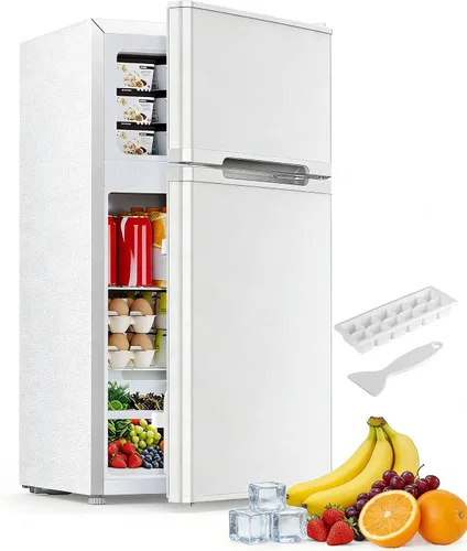 Vista 7 de Electactic - Mini refrigerador de 2.5 pies cúbicos con congelador, refrigerador compacto de doble puerta, estantes de vidrio ajustables, termostato