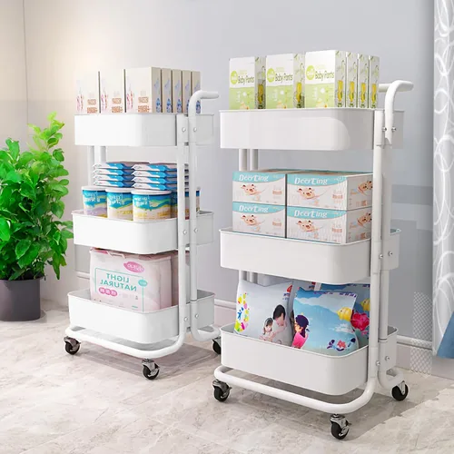 Vista 3 de FixtureDisplays® Carrito rodante de 3 niveles para el hogar y el negocio Suministros de artesanía de almacenamiento Organización Carrito con ruedas