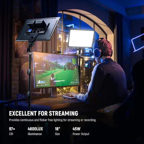 Vista 2 de Neewer Kit de iluminación LED de 18 pulgadas con panel de luz de video con control remoto, paquete de 2 unidades de 45 W regulable bicolor + soporte