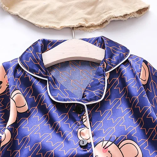 Vista 4 de TBUIALL Camisetas cortas+pantalones cortos para bebé, ropa de dormir para niño, pijamas de manga de dibujos animados para niñas pequeñas y conjunto