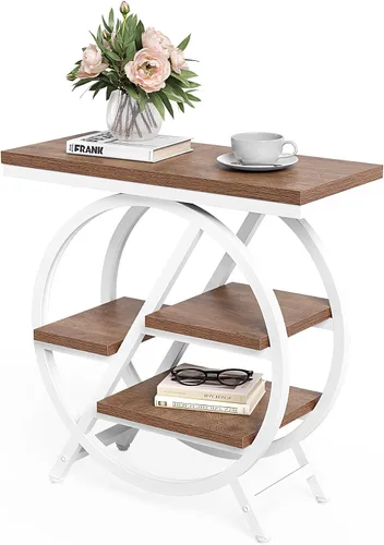 Vista 16 de LITTLE TREE - Mesa auxiliar estrecha con 4 niveles de gran espacio de almacenamiento, mesa de noche moderna para sala de estar, oficina en casa Gris