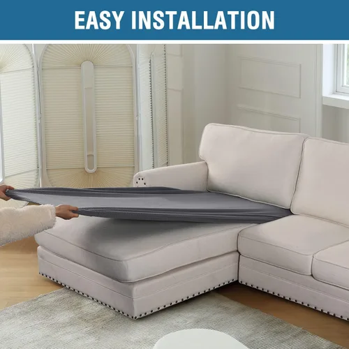 Vista 7 de ADPON Fundas de sofá modular, funda de cojín para sofá o sillón en forma de L, funda separada para sofá seccional izquierdo o derecho (1 diván, gris)