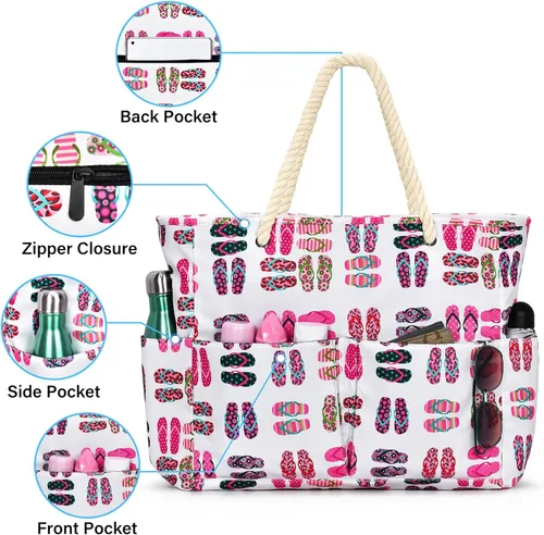 Vista 3 de oscaurt Bolsas de playa para mujer, bolsa de playa impermeable a prueba de arena, bolsa de playa de gran capacidad con bolsillo para ropa húmeda
