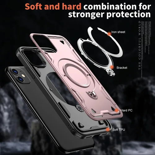 Vista 6 de Funda magnética para iPhone 11, para iPhone XR, compatible con MagSafe, con 1 protector de pantalla, anillo integrado de 360° con soporte de apoyo