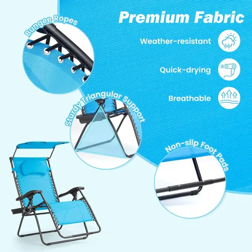 Vista 4 de Goplus Sillas Zero Gravity, Silla de jardín plegable y reclinable extra grande con toldo y soporte para tazas, Silla reclinable plegable ajustable