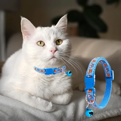 Vista 4 de Jecikelon 6 collares ajustables para cachorros, para perros pequeños, collar de poliéster para gatos con campana, collar básico para perros extra