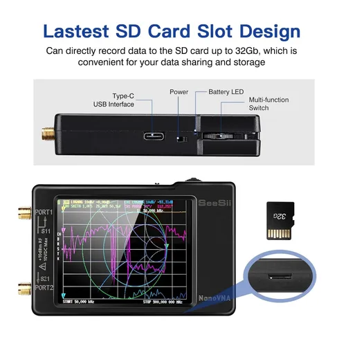 Vista 2 de Spectrum Analyzer, VNA-H Vector Network Antenna Analyzer 10KHz-1.5GHz MF HF VHF UHF with Shell + SD Card Slot 2.8 Inch TFT Spectrum