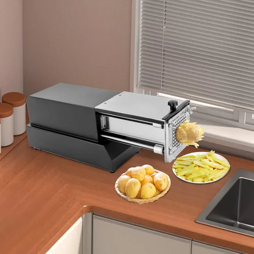 Vista 4 de Cortador eléctrico para papas francesas, cortador de patatas profesional negro, máquina cortadora de patatas de acero inoxidable con 2 tamaños