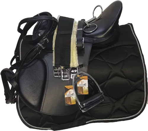 Vista 6 de Kit de inicio de silla de montar a caballo Lussoro de cuero inglés para equitación, set de regalo, silla de salto inglés, pack de 7 piezas