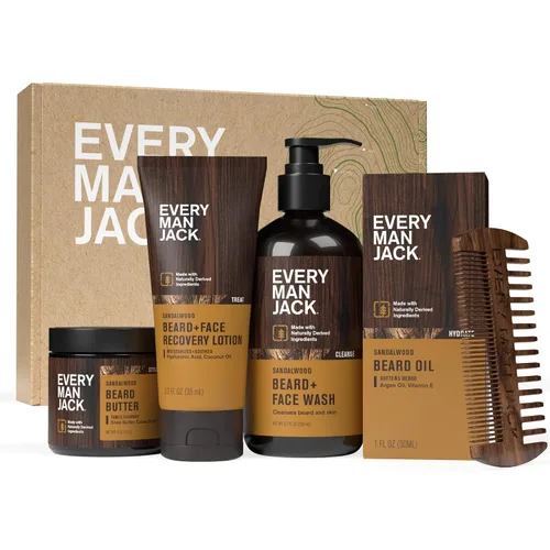 Vista 10 de Every Man Jack Kit completo de cuidado de barba para hombres, bourbon envejecido, set de regalo Cleansing Beard & Face Wash, Soothing Lotion