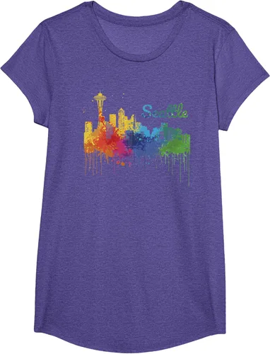 Vista 13 de Seattle Washington Skyline Watercolor Souvenir Seattle Camiseta, Negro