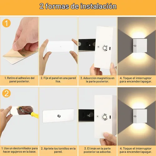 Vista 4 de Aplique de pared recargable con control táctil Lightess, luz blanca cálida Touch Dimmable Control Battery Operated Up & Down LED Light Tool-Free
