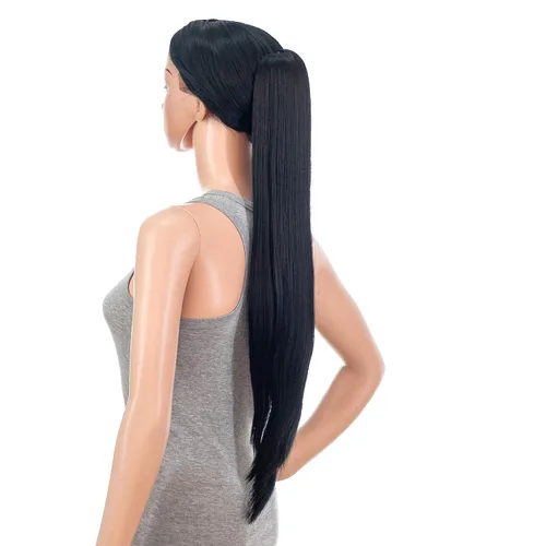 Vista 4 de Extensiones de pelo sintético SWACC con clip de pinza de 28 pulgadas de largo, lacio, para mujer
