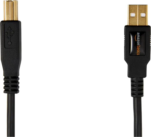 Vista 3 de Amazon Basics Cable USB-A a USB-B 2.0 para impresora o disco duro externo, compatible con computadora, conectores chapados en oro, negro, 1,8 m