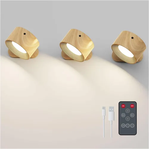 Vista 14 de Deyagoo 2PACK Lámpara de pared LED con control remoto - Lámpara de pared recargable, 3 colores y 3 niveles de brillo, cabezal giratorio magnético