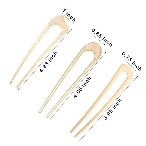 Vista 2 de Paquete de 3 horquillas de pelo francesas en forma de U doradas, accesorios para el cabello Sturdy metal hair sticks, elegant hair styling Dorado