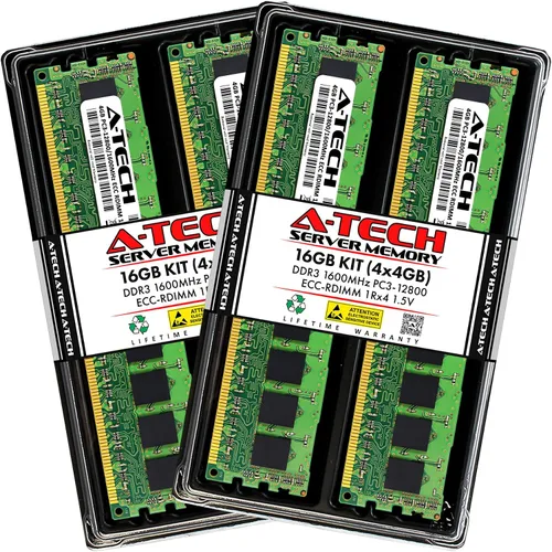Vista 106 de A-Tech 4GB DDR3 1333MHz PC3-10600R ECC RDIMM 1Rx4 Rango único 1.5V Registrado DIMM 240-Pin Módulo de actualización de memoria RAM de servidor