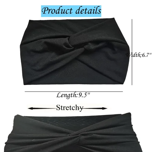 Vista 2 de Hexchasty 2 diademas tipo turbante para mujer, gruesas, a la moda, bohemias, elásticas, bonitas, extra anchas, grandes, de tela anudada, de tela